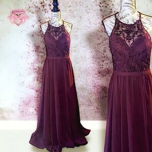 Kennedy Blue Maria Bordeaux Burgundy Lace Chiffon Maxi Dress, 8